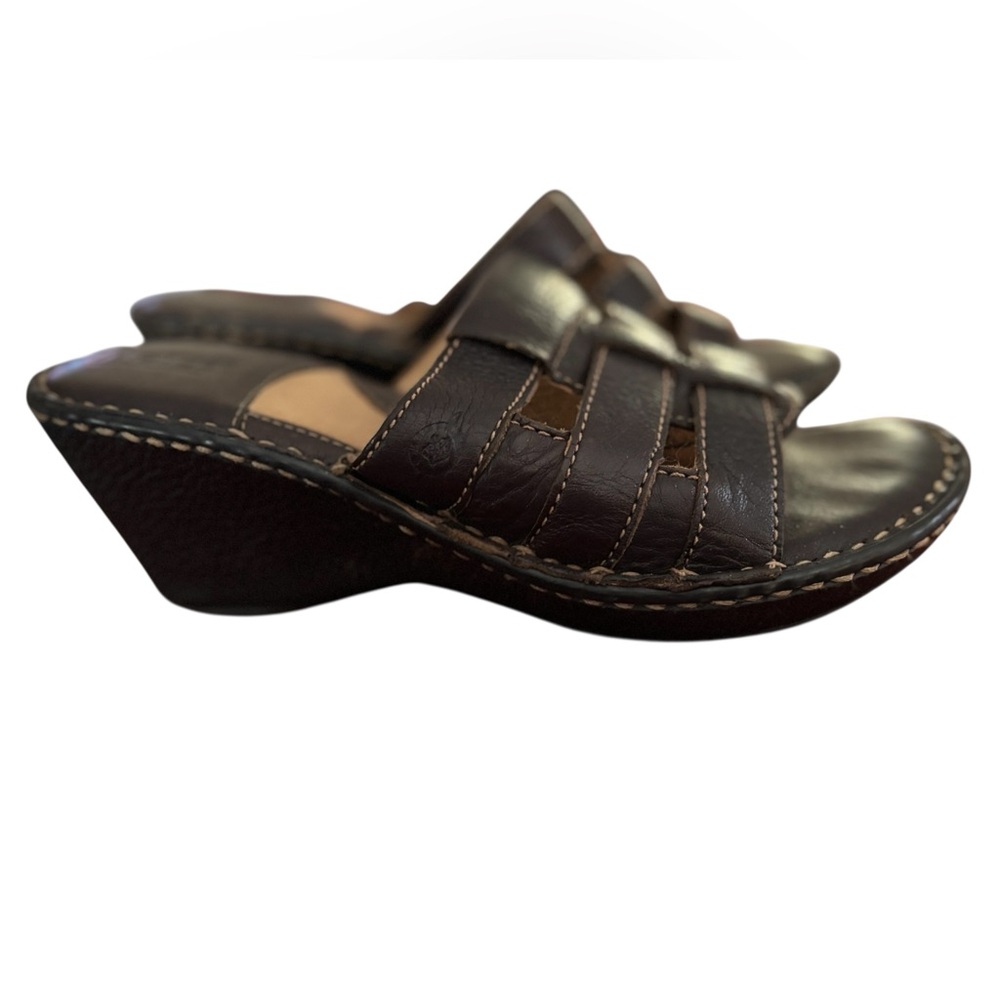 Born Y2K Platform Wedge Pebbled Brown Leather Sandals Size 8